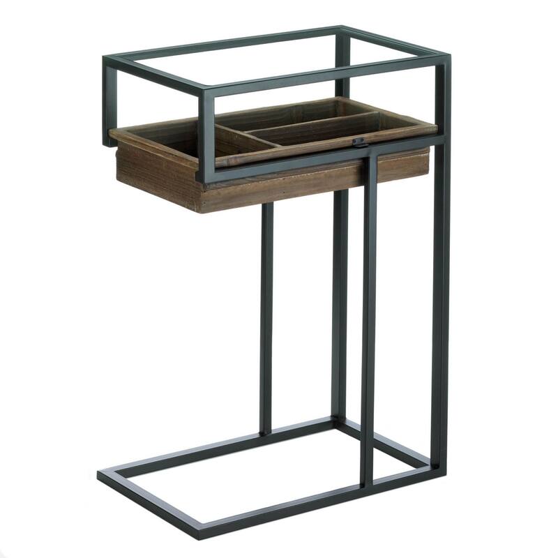 26" Brown and Black Contemporary Side Table with Slide Out Drawer