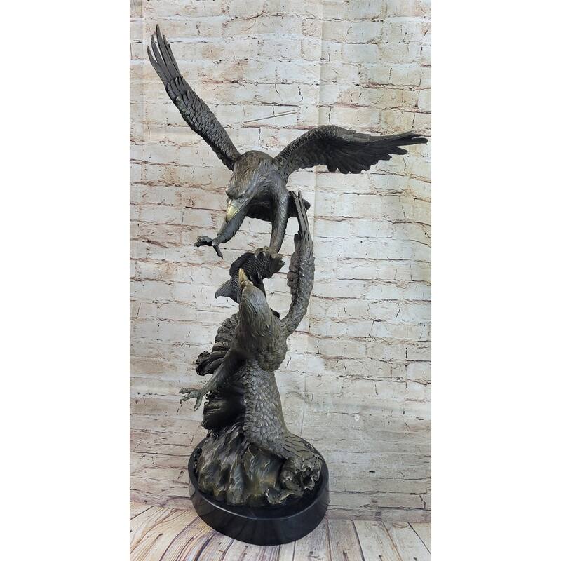 Fighting Eagles Birds Bronze Statue Sculpture Figure Signed Original Marble Base