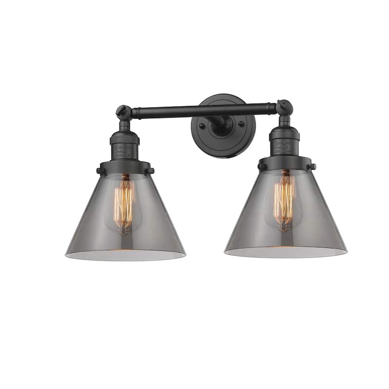 Innovations Lighting Large Cone 2 Light 18" Wide Bathroom Vanity Light - Oiled Rubbed Bronze / Smoked