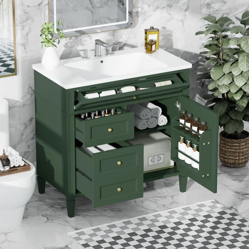 36'' Bathroom Vanity with Top Sink, 3 Drawers for Stylish Storage - With Sink - Green