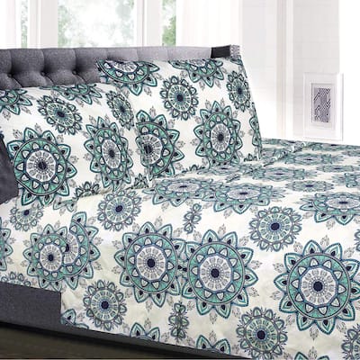 Sweet Home Collection Ashley 4 Piece Printed Sheet Set, Double Brushed Microfiber