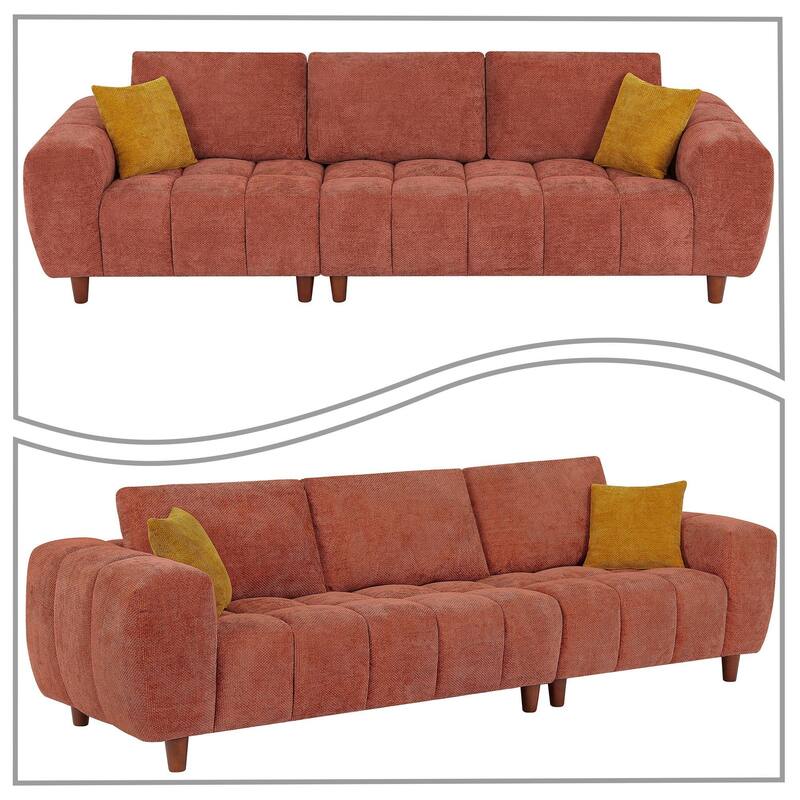 Modern Polyester Fabric Upholstered 3-Seater Sofa with Two Pillows