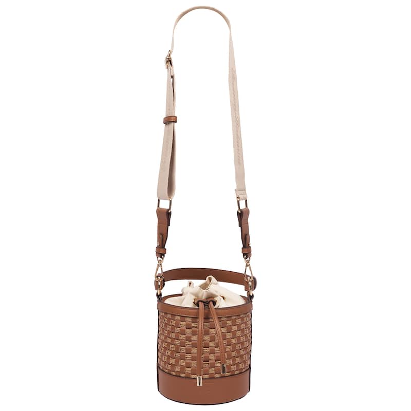 Tommy Bahama Raffia & Woven Drawstring Bucket Bag - Convertible Top Handle & Crossbody