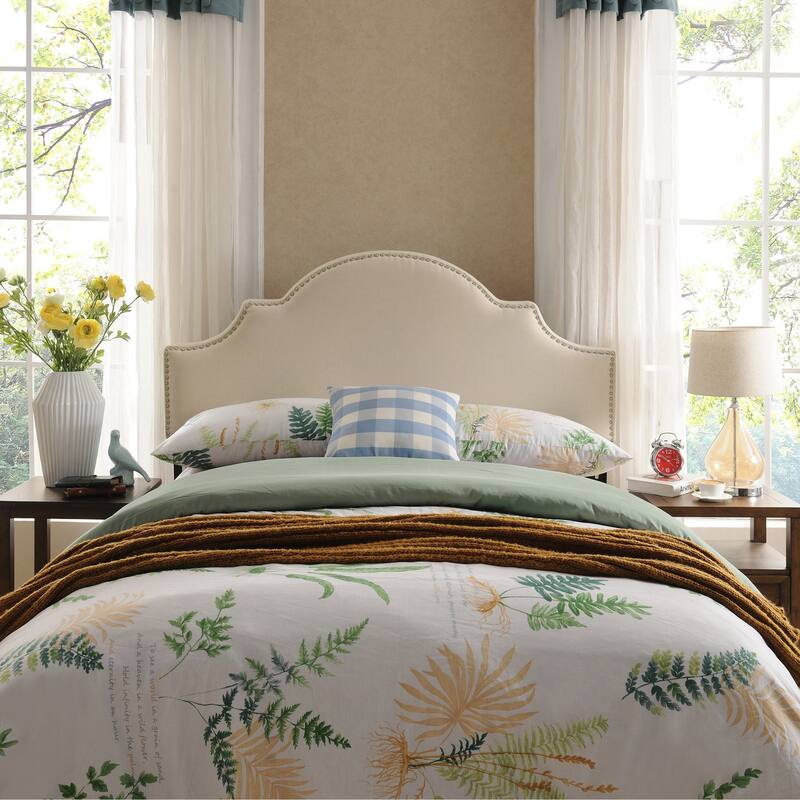 Bianca Adjustable Full/Queen Studded Fabric Headboard by Christopher Knight Home - Beige Fabric