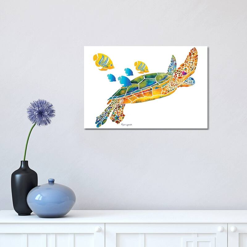 iCanvas "Sea Turtle With Fish" by Jo Lynch Canvas Print - 12x18x1.5