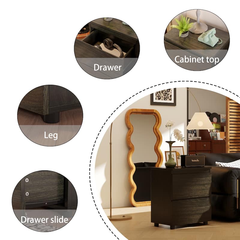 Nightstand Bedside Table Wood 2-Drawer End Table White/Brown