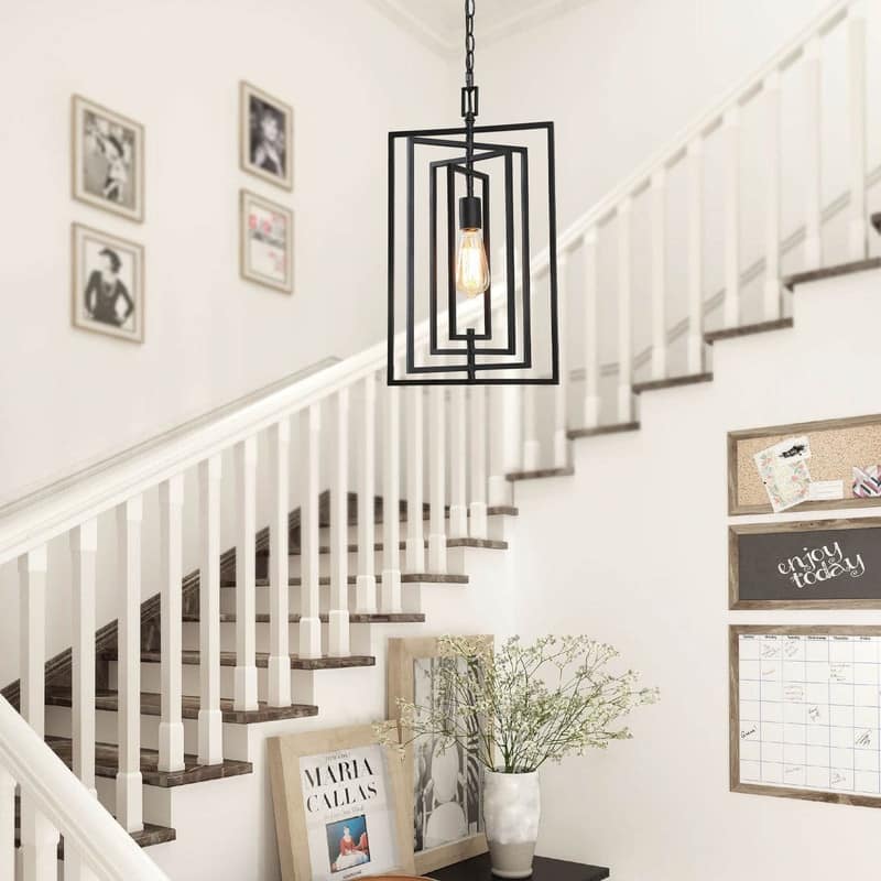 Contemporary 1-Light Black Rectangle Kitchen Island Pendant Lights - W12"xH20.4"
