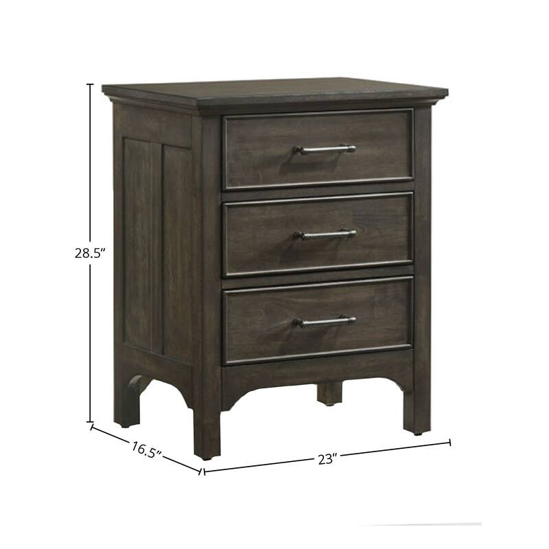 Hawthorne 3-Drawer Rubberwood Nightstand with USB Port, Brushed Charcoal