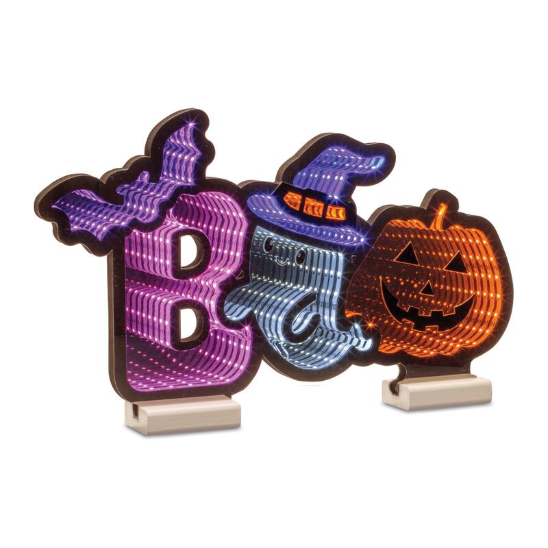 17" Long Light Up BOO Sign with LED Infinity Lights Halloween Tabletop Decor for Mantel or Entryway - 17”L x 2”W x 10”H