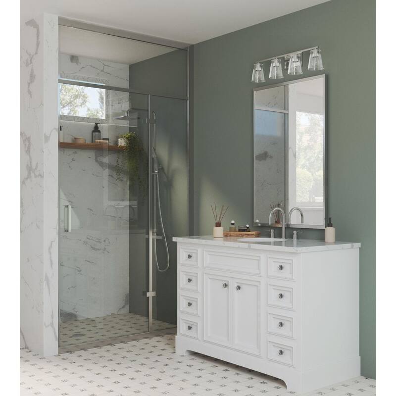 Vertex Collection Four-Light Brushed Nickel Clear Glass Contemporary Bath Light - 29 in x 6.25 in x 7.5 in