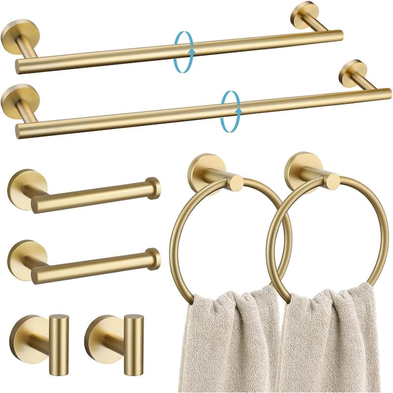 (Brushed Gold-8pcs) Bathroom Hardware Set, 304 Brushed Stainless Steel, 24 Inch - Gold