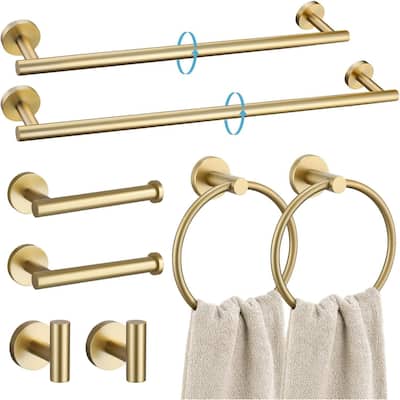 (Brushed Gold-8pcs) Bathroom Hardware Set, 304 Brushed Stainless Steel, 24 Inch