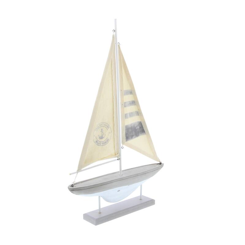 Cement Stone Sail Boat Handmade Decorative Sculpture with Cream Sails - Gray - Roche River Decor