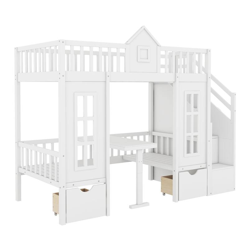 Convertible Twin-Over-Twin Bunk Bed with Desk, White - Space-Saving Loft Bed for Kids