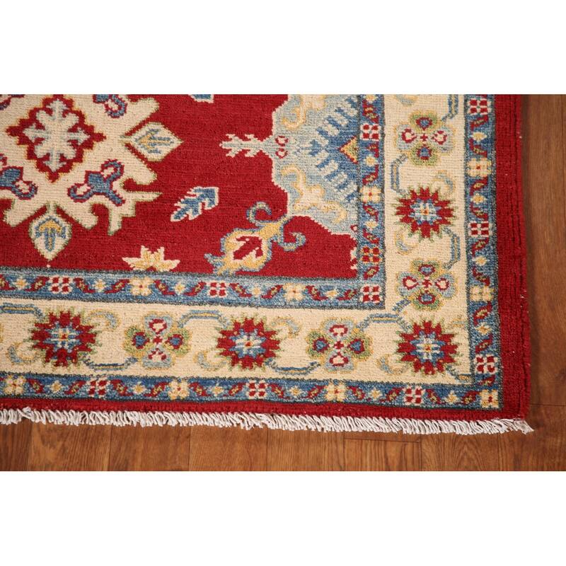 Red Kazak Oriental Rug Handmade Wool Carpet - 3'5"x 4'9"