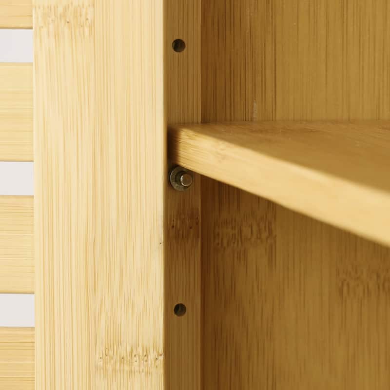 Double Door Wall Cabinet Bathroom Storage Shelf Bamboo