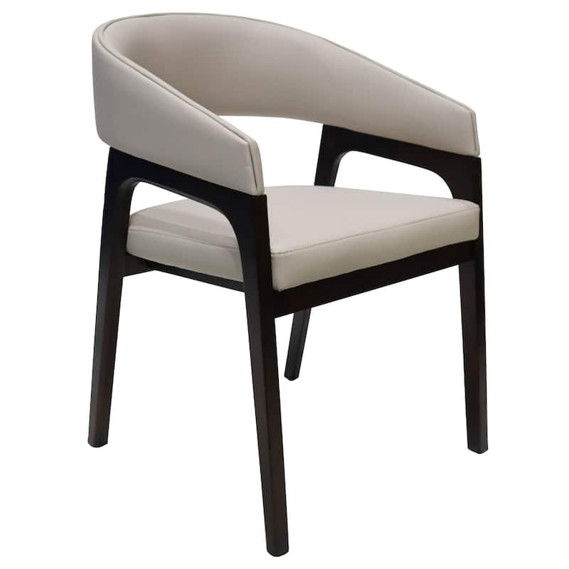 Cali Leather Dining Chair with Rubberwood Legs for Modern Kitchend and Dining Room Accent Arm Chair With Curved Open Back Design - Taupe