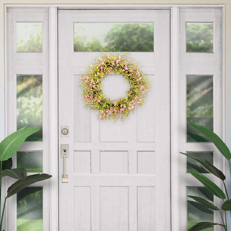 Puleo International 28" Artificial Blossoming Poppy Floral Spring Door Wreath, Multicolor