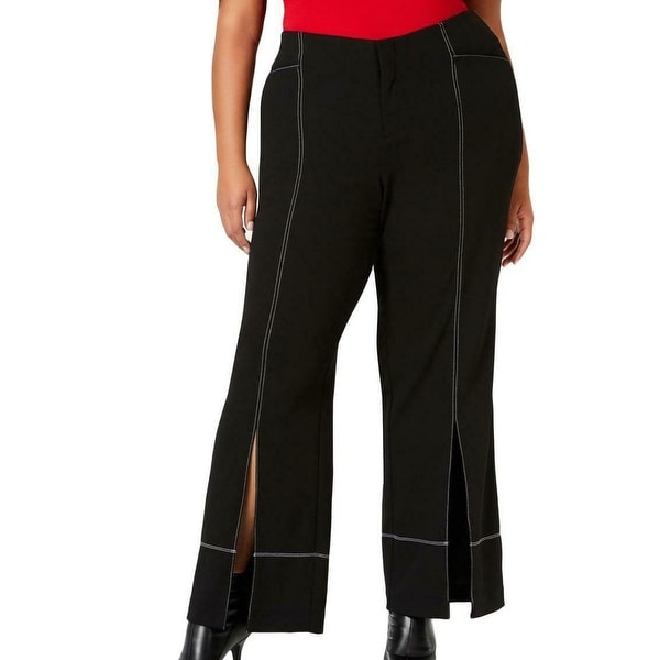 INC Womens Pants Black White Size 22W Plus Split Wide Leg Stretch. Opens flyout.