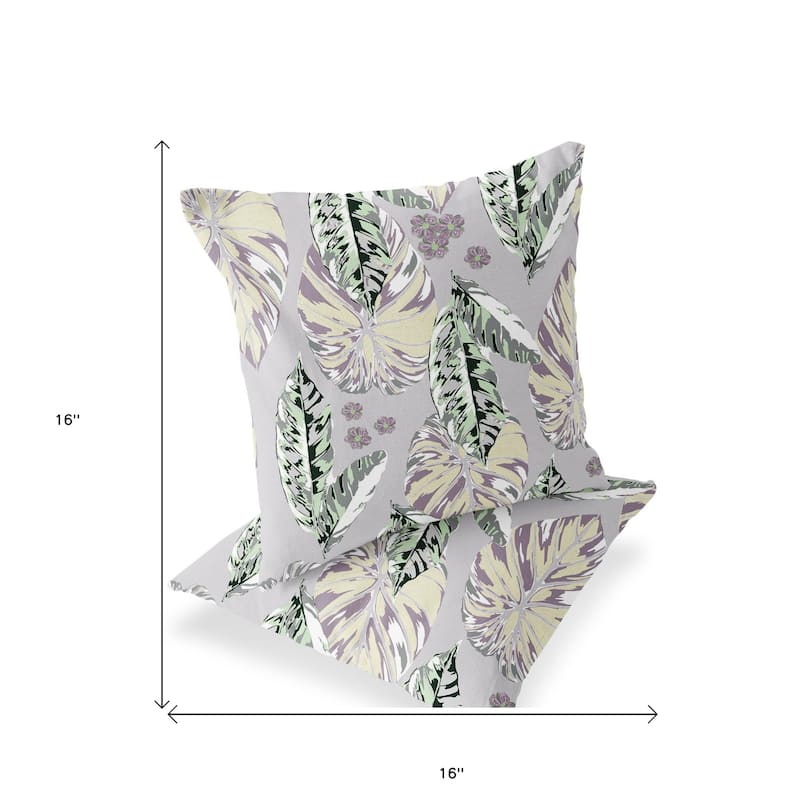 HomeRoots Set of Two 16" X 16" Gray and Purple Blown Seam Botanical Indoor Outdoor Throw Pillow - 16.00' X '16.00' X '5.00