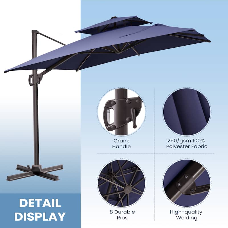 Outdoor 11 ft x 9 ft Aluminum Patio Cantilever Offset Umbrella with Base Stand