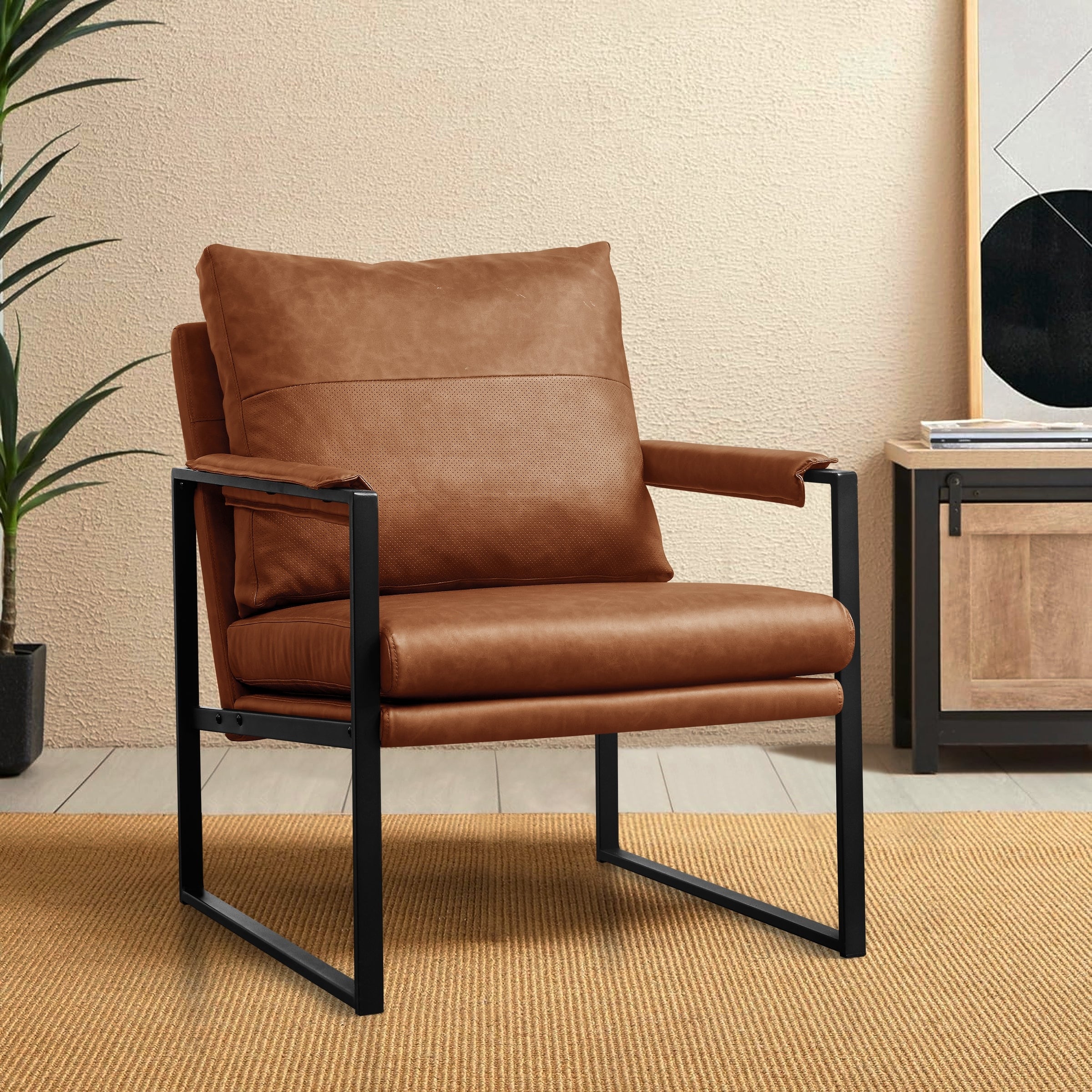 Subrtex PU leather Upholstered Accent Chair with Metal Frame Armchair