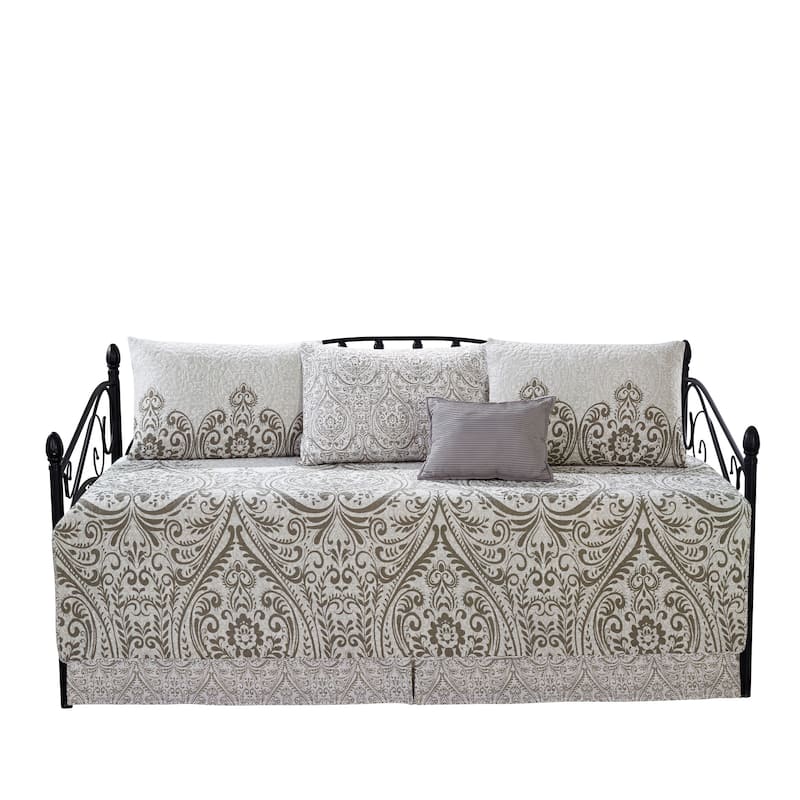 Serenta 6 Piece Cotton Blend Daybed Bedspread Coverlet Set - 75" x 39" - Visionary Damask - Grey