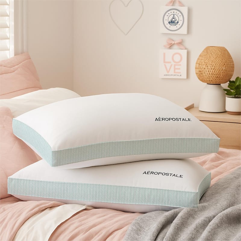 Aeropostale Bed Pillows, 2 Pack Pillows with Chevron Printed Gusset