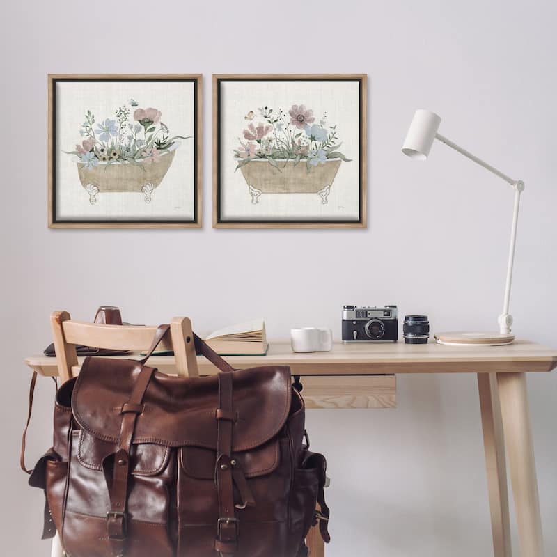 Stupell Rustic Florals in Bathtubs Framed Floater Canvas Wall Art Design By Tava Studios (Set of 2)