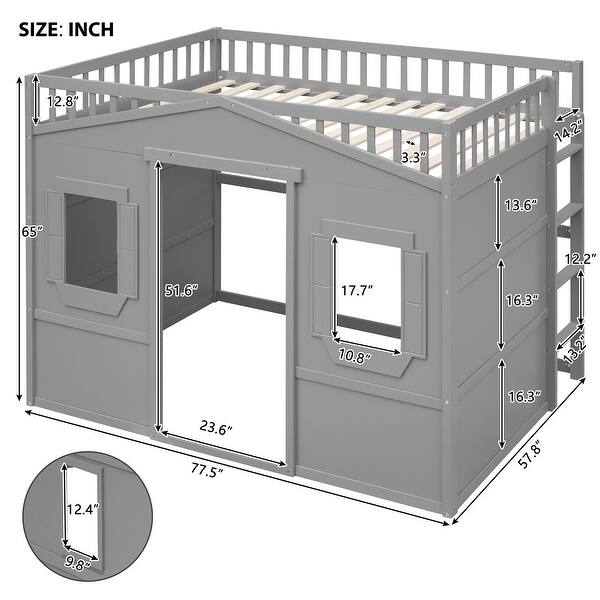 dimension image slide 1 of 4, Full Size House Loft Bed with Ladder Kids Bed for Kids