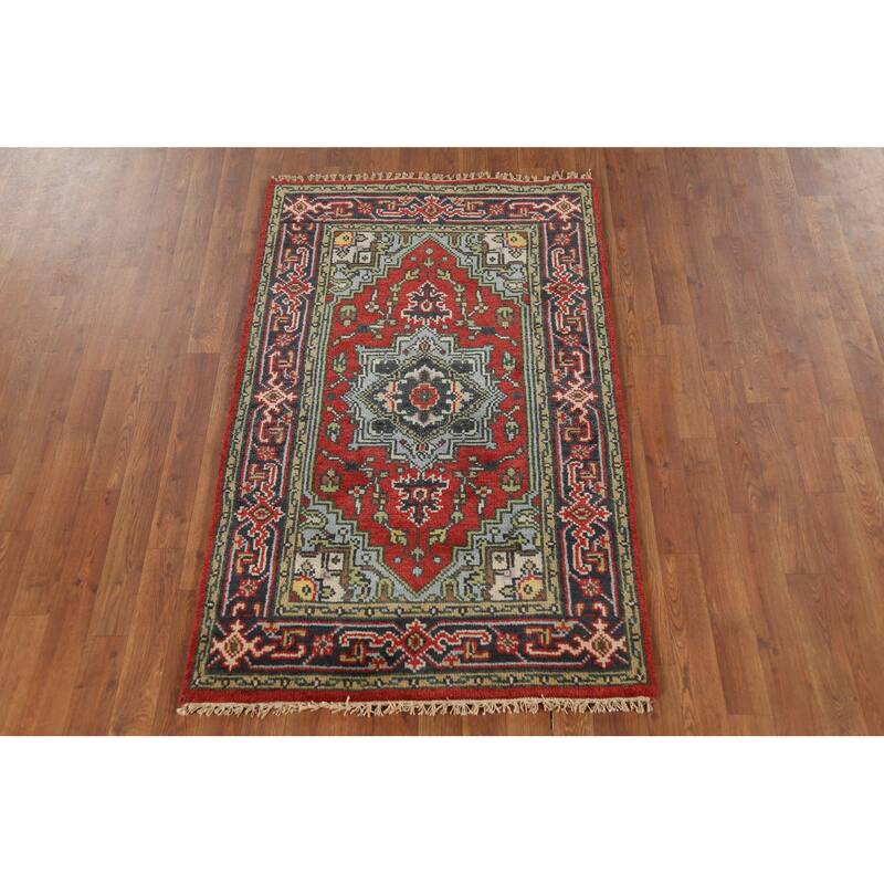 Geometric Heriz Serapi Indian Accent Rug Hand-Knotted Wool Carpet - 3'0"x 4'11"