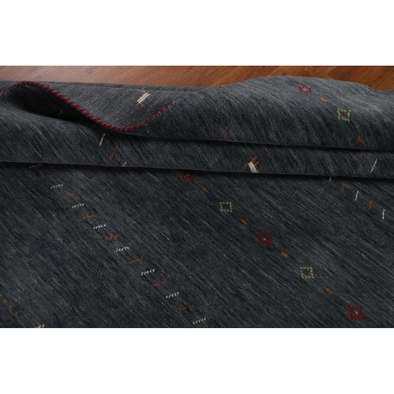Tribal Gabbeh Area Rug Handmade Oriental Blue Wool Carpet - 5'2" x 7'11"