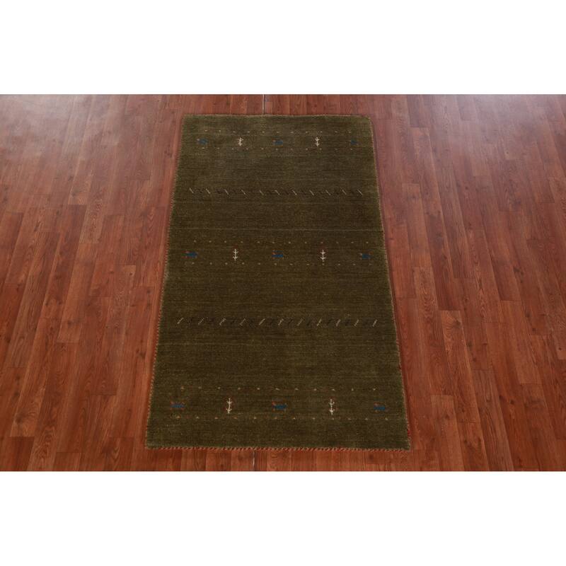 Hand Knotted Oriental 100% Wool Carpet Tribal Tribal Green Gabbeh Area Rug - 5' 3'' X 3' 0''