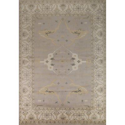 Earth Tone Oushak Indian Area Rug Handmade Beige Wool Carpet - 8'11" x 11'10"