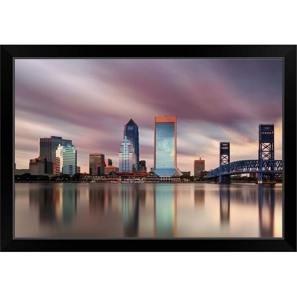 "Jacksonville Skyline Long Exposure, Florida" Black Framed Print