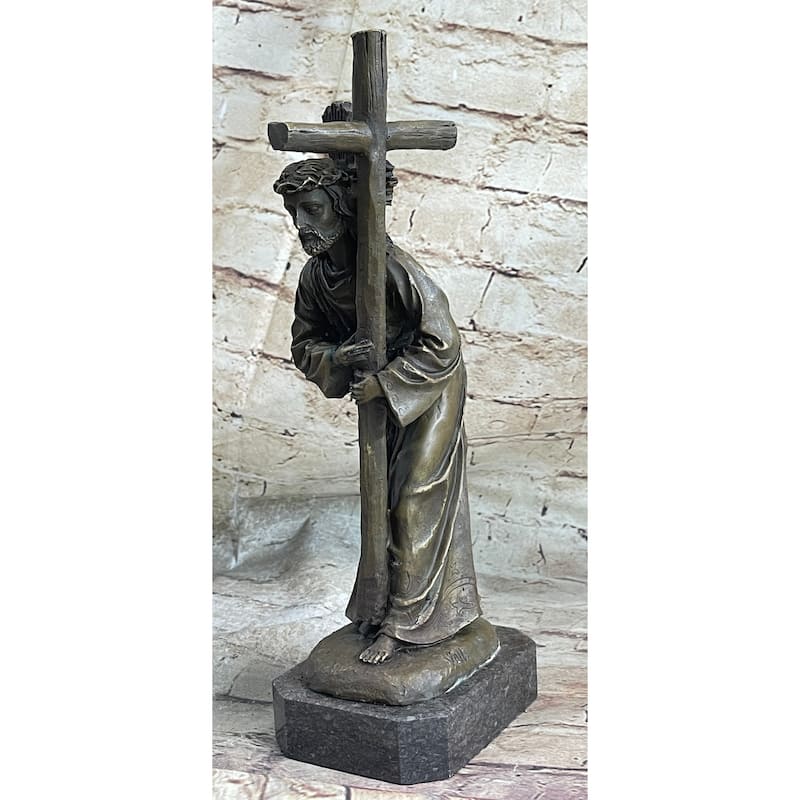 Signed Original Valli Jesus Christ Forced To Carry Cross Bronze Statue Sculpture