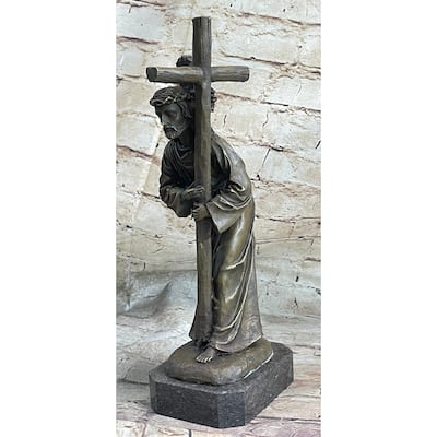Signed Original Valli Jesus Christ Forced To Carry Cross Bronze Statue Sculpture