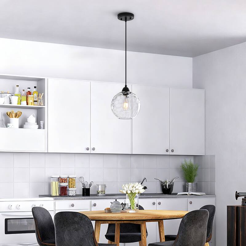 Modern Textured Glass Globe Pendant Light - Matte Black