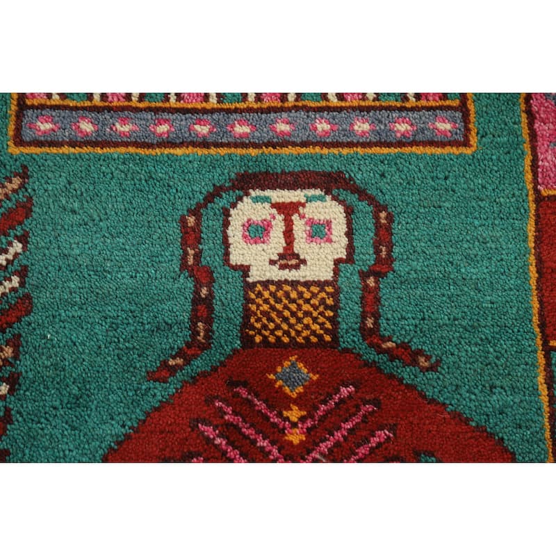 Hand Knotted Oriental 100% Wool Carpet Traditional Tribal Green Heriz (serapi) Runner Rug - 9' 10'' X 4' 2''