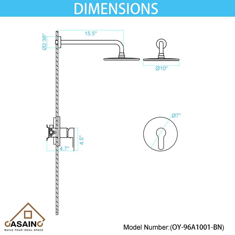Single-Handle 1-Spray Pattern 10 in. with 1.8 GPM Wall Mount Square Shower Faucet - 9 inch
