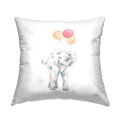 Stupell Baby Elephant Holding Balloons Casual Wildlife Animal Printed Throw Pillow by Katina Pete