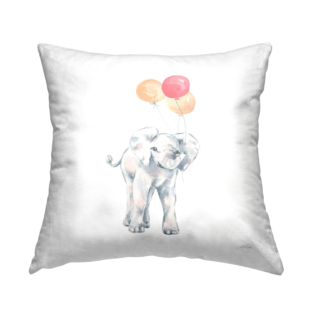 Stupell Baby Elephant Holding Balloons Casual Wildlife Animal Printed Throw Pillow by Katina Pete