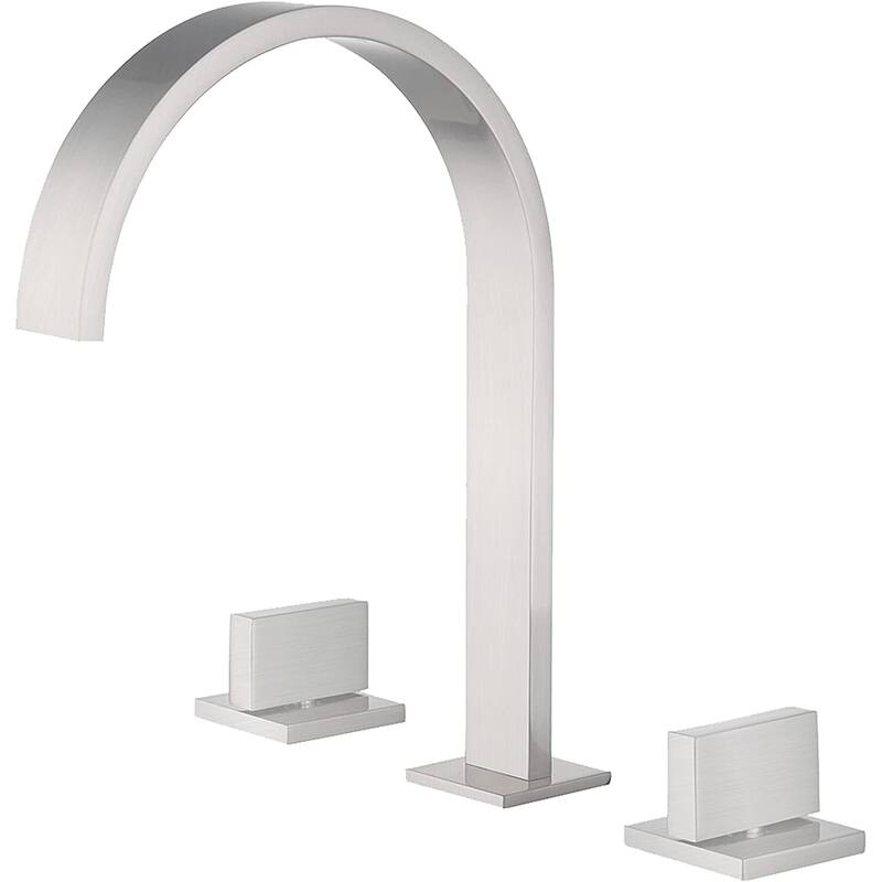 Brushed Nickel Two handles 3 holes Waterfall bathroom Sink Faucet with brass pop up overflow Drain