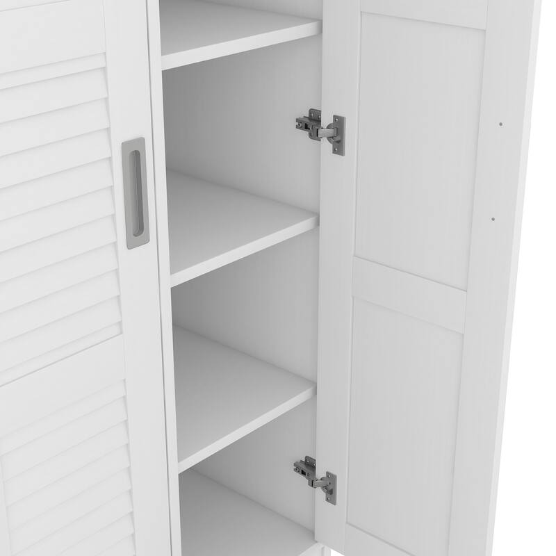 Tall Shutter Armoire Cabinet for Bedroom, Sliding Barn Door Wardrobe with Storage Shelves and Hanging Clothes Rod, White