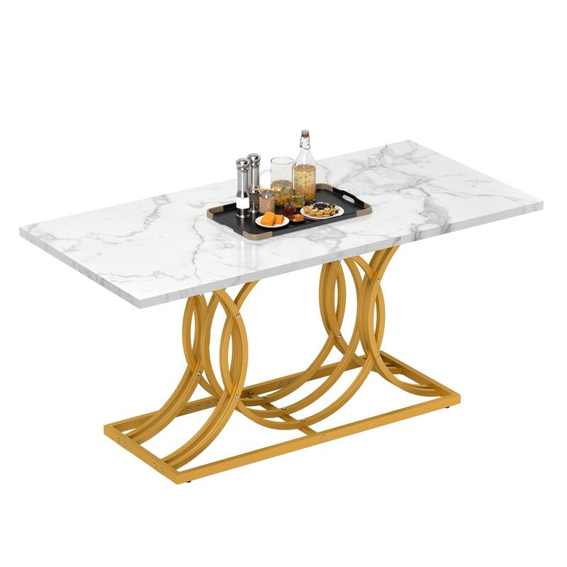 Moasis Faux Marble Tabletop 63 Inch Dining Table for 4-6 for Dining Room Kitchen - White