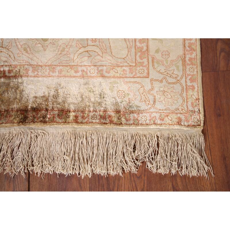 Pre-1900 Antique Hereke Vegetable Dye Turkish Rug Handmade Silk Carpet - 2'3" x 3'11"