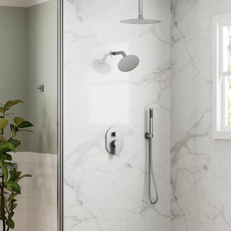 GRANDJOY Dual Shower Heads with Handheld Spray 10" Rainfall Wall Mount Shower Faucet Set