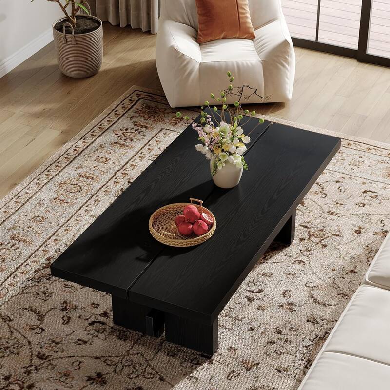 55" Rectangular Wooden Coffee Table for Living Room, Easy Assembly