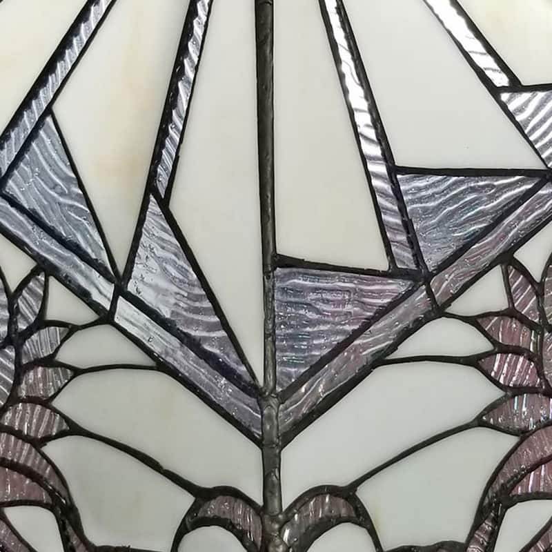 Tiffany Style Table Lamp Mission 22" Tall Stained Glass Tan Floral Flower Decor Bedroom Handmade Gift Amora Lighting