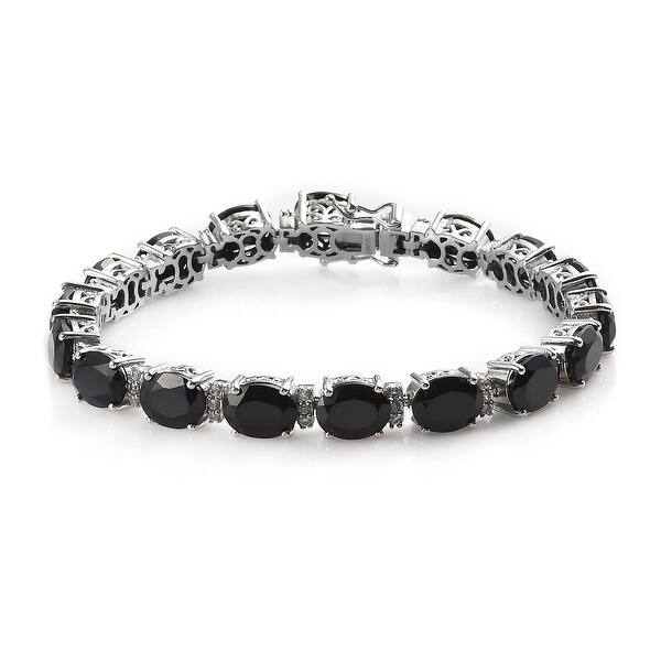 slide 1 of 9, Sterling Silver Line Bangle Black Spinel Size 7.25 Inch ct 36.58 Gifts - Bracelet 7.25''